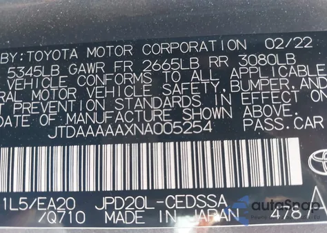 2022 Toyota Mirai Xle из США, поврежденный, VIN JTDAAAAAXNA005254